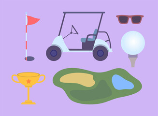 Poster - cartoon color different equipment championship golf set sport concept flat design style. vector illu