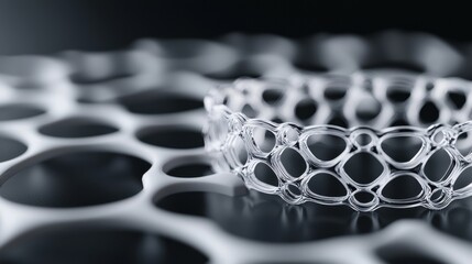 Poster - Macro view of a medical device, showcasing complex structure and technology. Innovative design in grayscale.