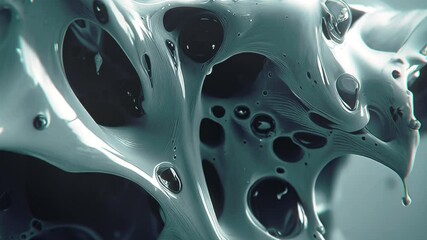 Fototapete - Abstract pattern with fluid, organic forms reminiscent of a viscous substance. Grey-green tones, glossy highlights. The composition is reminiscent of biomorphic structures in a futuristic style