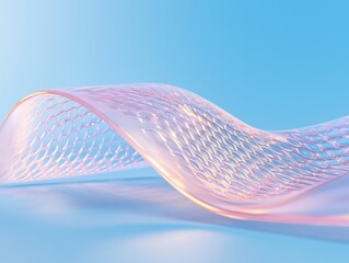Poster - Wavy Abstract Structure on Gradient Blue: Modern Design, 3D Render, Minimalist Style Background