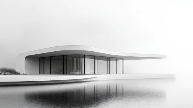 3D rendered architecture of a modern minimal house with a focus on simplicity and functionality, set on a stark white background