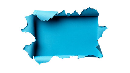 Wall Mural - torn blue paper, curl edges, hole opening concept, cut out transparent