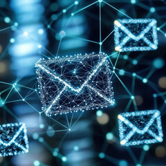 Leinwandbilder - Abstract Blue Glowing Email Network Digital Illustration