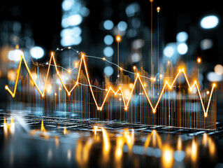 Leinwandbilder - Abstract Glowing Graph Over Night Cityscape