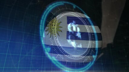 Poster - Digital currency symbol on Uruguayan flag with futuristic blue animation overlay