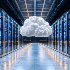 Leinwandbilder - Cloud Computing Data Center White Cloud Hovers Over Server Racks