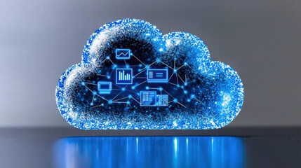 Leinwandbilder - Glowing Blue Cloud Data Network Digital Technology Concept