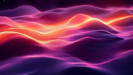 Poster - Vibrant waves of purple and orange light under a starry sky, abstract art