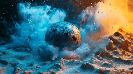fantasy digital art of planets and oceans in blue-orange tones
