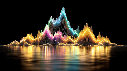 Leinwandbilder - Luminous Pixelated Mountainscape Reflected in Dark Water