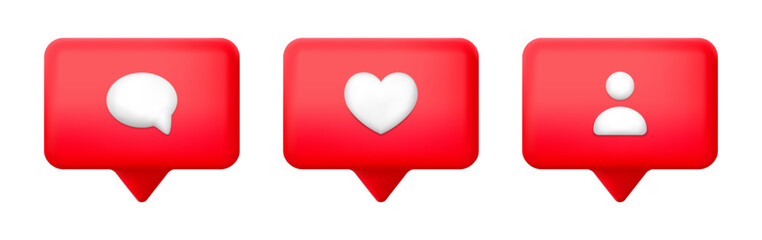 Wall Mural - set of icons for notifications in social network about a new like, comment, follower. vector illustr