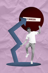 Aufkleber - Pop image sketch 3d collage poster of happy businessman receive arrow promotion career concept goal achievement chance success