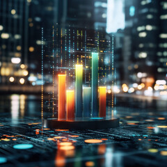 Leinwandbilder - Vibrant Glowing Bar Graph in Futuristic City Nightscape