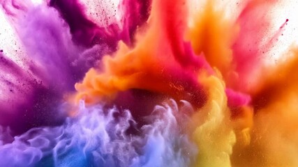 Poster - Exploding vibrant color powder in abstract dynamic cloud of orange, purple and pink
