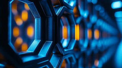 Poster - Abstract Hexagon Pattern Blue Orange Technology Background