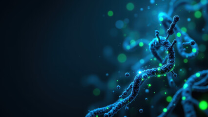 Wall Mural - Stunning 3D rendering of GLP-1 molecule with glowing particles against a dark background.