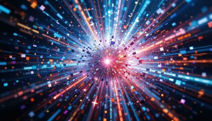 Poster - Colorful Burst of Light with Sparkling Particles and Radiating Rays