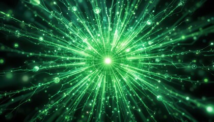 Poster - Abstract Green Light Burst with Particles and Energy Waves
