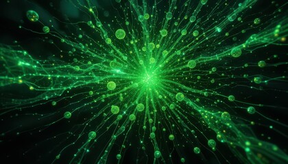 Fototapete - Abstract Green Digital Burst with Particles and Light Effects