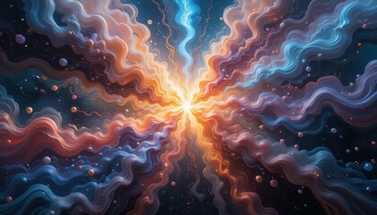 Poster - Vibrant Abstract Cosmic Swirls with Colorful Orbs and Energetic Flow
