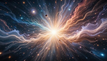 Poster - Cosmic Explosion of Colorful Light with Swirling Nebula and Stars