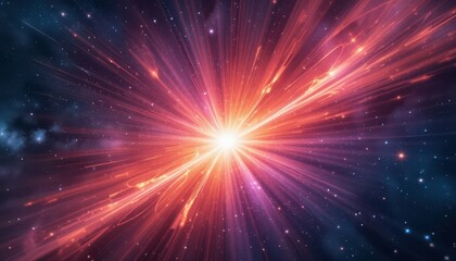 Poster - Vibrant Cosmic Explosion with Rays and Stars in Deep Space Background