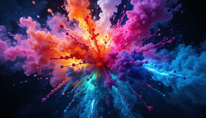 Poster - Colorful Abstract Explosion of Smoke and Light in Dark Background