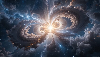 Poster - Cosmic Swirl of Light and Clouds in a Mystical Stellar Landscape