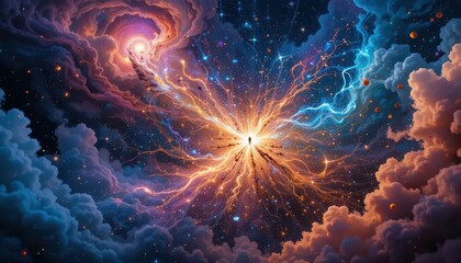 Poster - Stunning Cosmic Explosion with Colorful Stars and Swirling Clouds