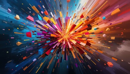 Poster - Colorful Abstract Burst of Shapes with Vivid Dynamic Energy