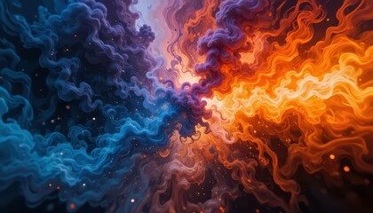 Poster - Abstract Colorful Swirls of Blue and Orange in Digital Art Creation