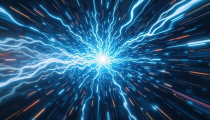 Poster - Electric Blue Energy Burst with Light Rays and Motion Effect