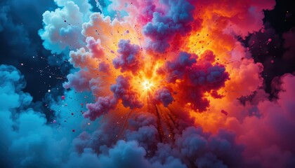 Poster - Vibrant Colorful Explosion with Dynamic Clouds and Light Effects