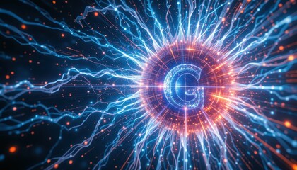 Poster - Abstract Digital Energy Sphere with Electric Lines and Glow Effect