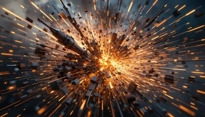 Poster - Dynamic Explosion with Bright Sparks and Flying Debris in Motion