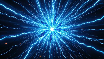 Poster - Dynamic Blue Electric Light Burst with Radiating Lines and Sparks