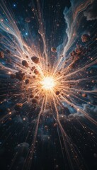 Poster - Cosmic Explosion with Colorful Nebula and Stars in Deep Space