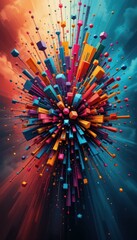 Poster - Vibrant Explosion of Colorful 3D Geometric Shapes in Dynamic Motion