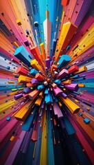 Poster - Vibrant Abstract Explosion of Colorful Geometric Shapes in Motion