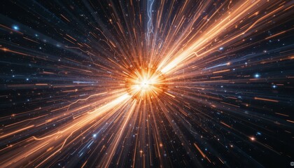 Poster - Abstract Cosmic Explosion with Bright Light and Colorful Particles
