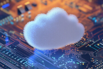 Poster - Digital cloud hovering over a vibrant circuit board landscape Generative AI