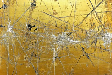Poster - An abstract artwork featuring a golden background with intricate white and black lines creating a textured visual effect.