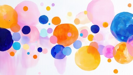 Poster - painting floating featuring colorful bubbles Abstract on a white background, evoking a festive and joyful atmosphere