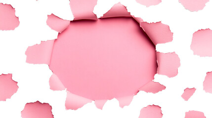 Wall Mural - torn paper reveals pink background, vibrant texture, blank template, cut out transparent