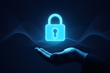 Aufkleber - Cyber Security in Safe Hands: A digital representation of a secure padlock hovers above an outstretched hand, conveying a message of protection, trust, and reliability in the digital realm.