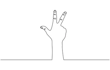 Aufkleber - Three fingers icon. Continuous outline of a Three fingers icon, Number three Hand gesture language alphabet continuous line drawing design. Sign and symbol of hand gestures.