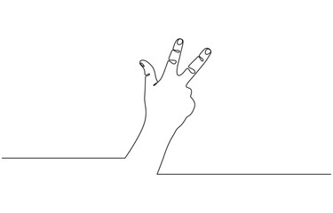 Aufkleber - Three fingers icon. Continuous outline of a Three fingers icon, Number three Hand gesture language alphabet continuous line drawing design. Sign and symbol of hand gestures.