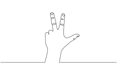 Aufkleber - Three fingers icon. Continuous outline of a Three fingers icon, Number three Hand gesture language alphabet continuous line drawing design. Sign and symbol of hand gestures.