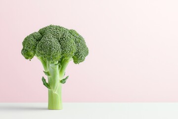 Poster - minimalist photo of single broccoli floret displayed centrally on plain white surface with soft ligh