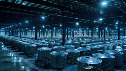 Poster - This High-tech cryonic tanks light up a futuristic facility for hibernation and preservation.